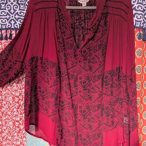 Lucky Brand Wine Geometric Blouse 2X